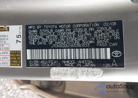 2008 Toyota Prius из США, поврежденный, VIN JTDKB20U183380333